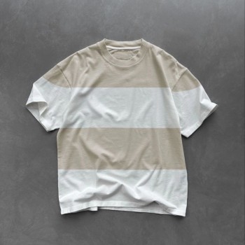 Erkek  Kısa kol  Bisiklet Yaka Parçalı T-Shirt - Bej